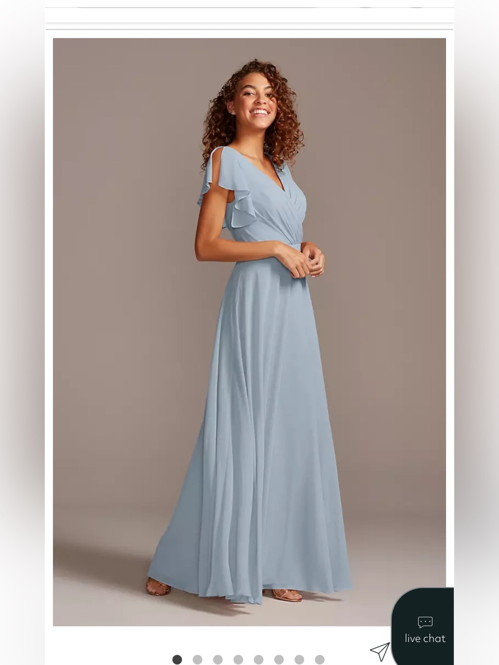 David's Bridal Powder Blue V-Neck Flutter Sleeve Maxi Dress